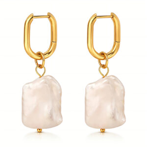 BEBEOUZ Gold-Plated Steel Earrings with Freshwater Pearl