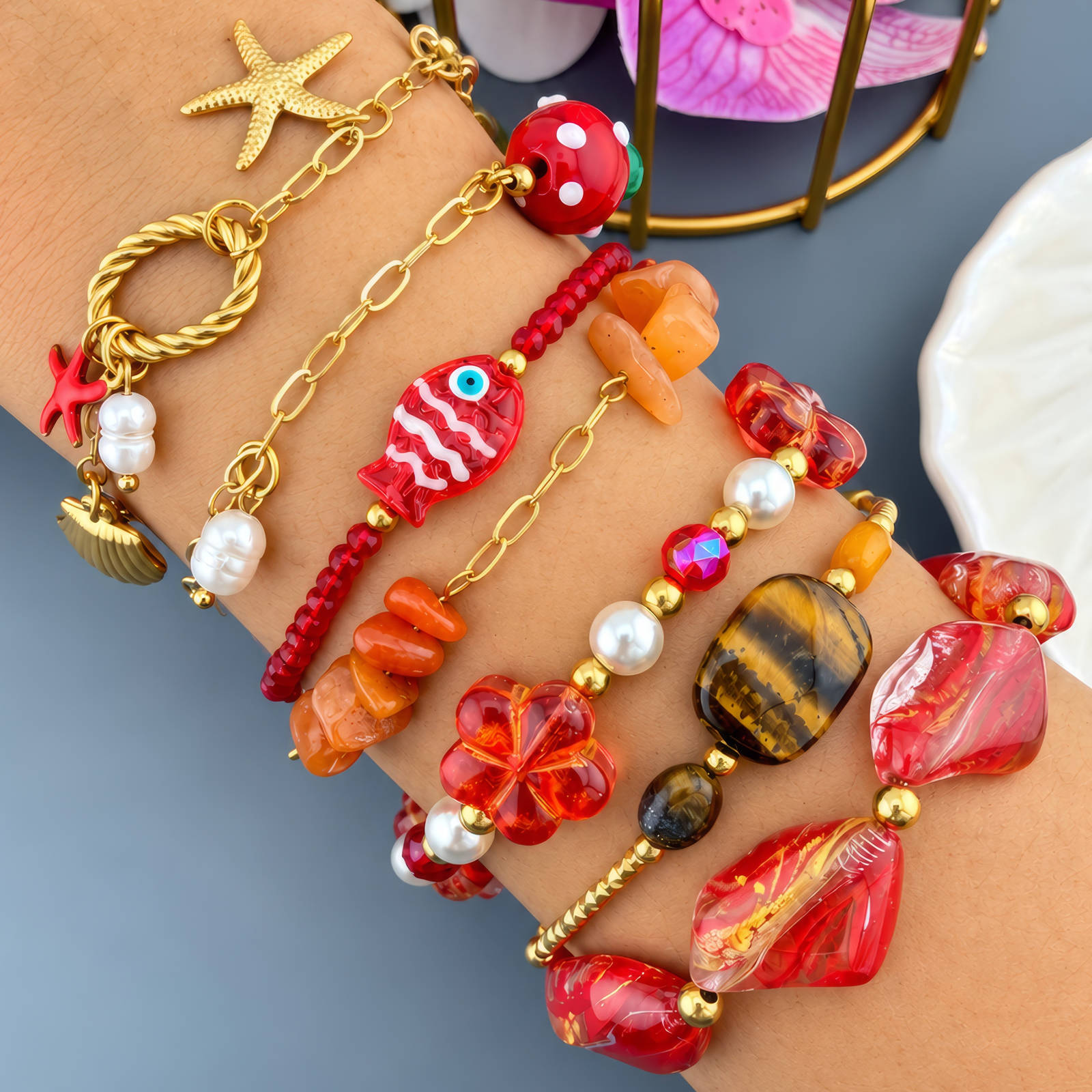 BEBEOUZ "Mushrooms" Gold-Plated Glass Bracelet - Bubble Pop
