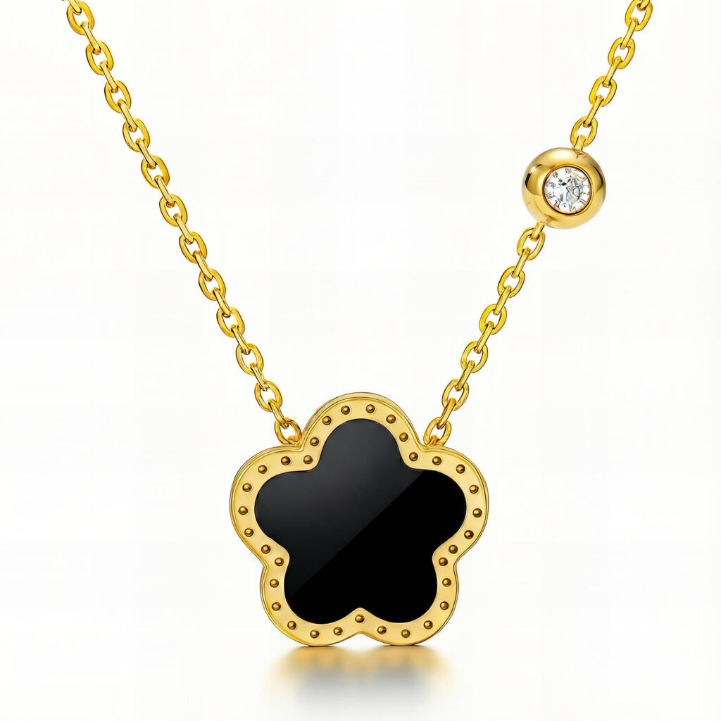 Gold-plated stainless steel necklace with cubic zirconia flower pendant